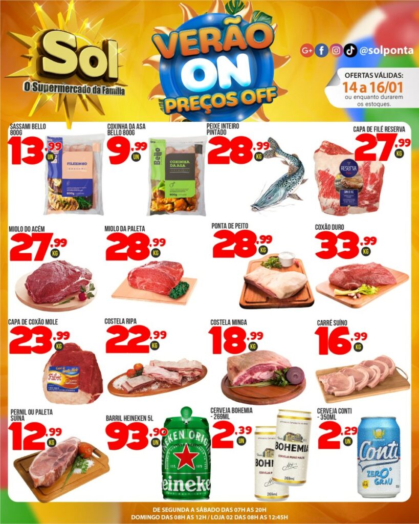 Supermercado Sol e as ofertas da promoção verão On preços off