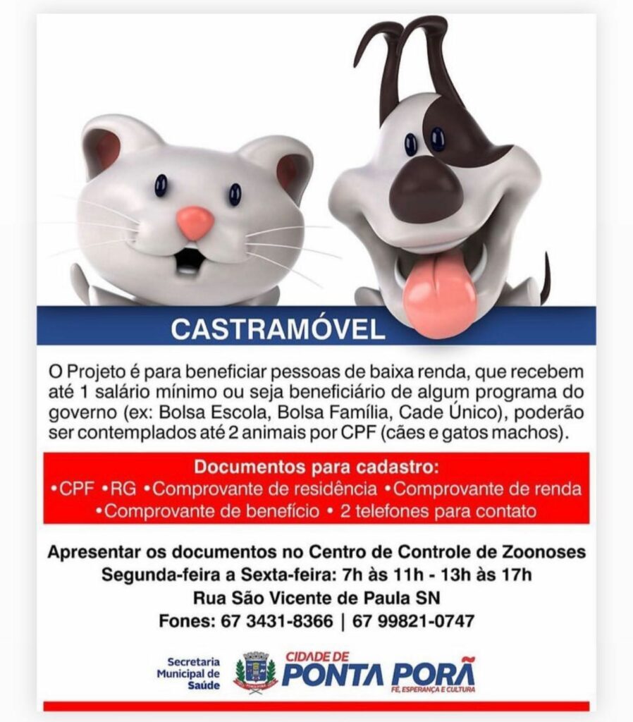 Castramóvel: CCZ já abriu cadastramento em Ponta Porã