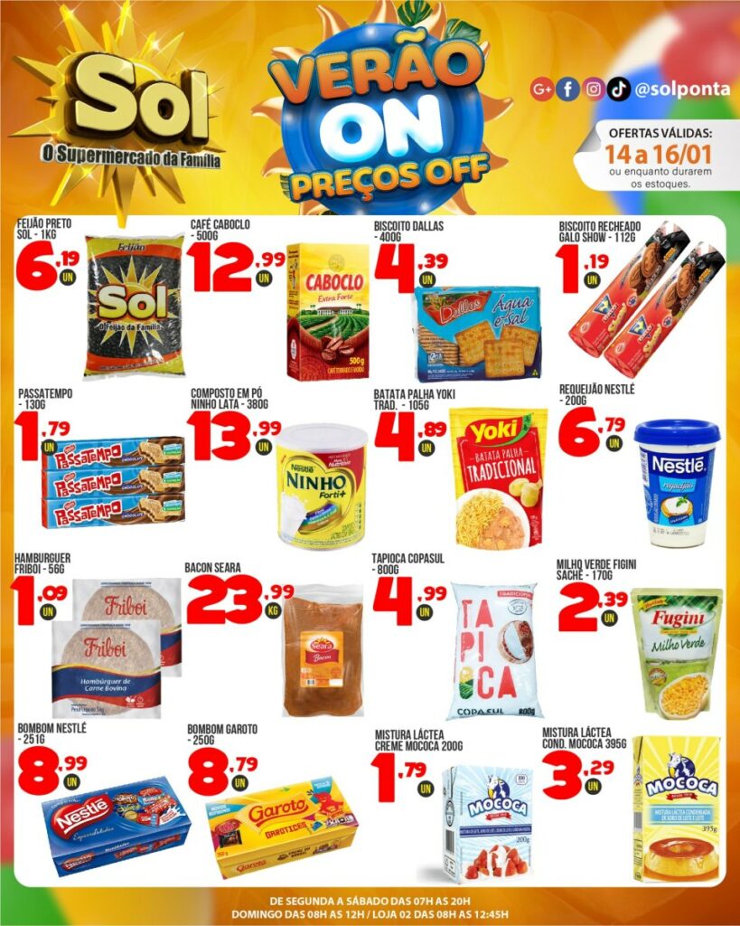 Supermercado Sol e as ofertas da promoção verão On preços off
