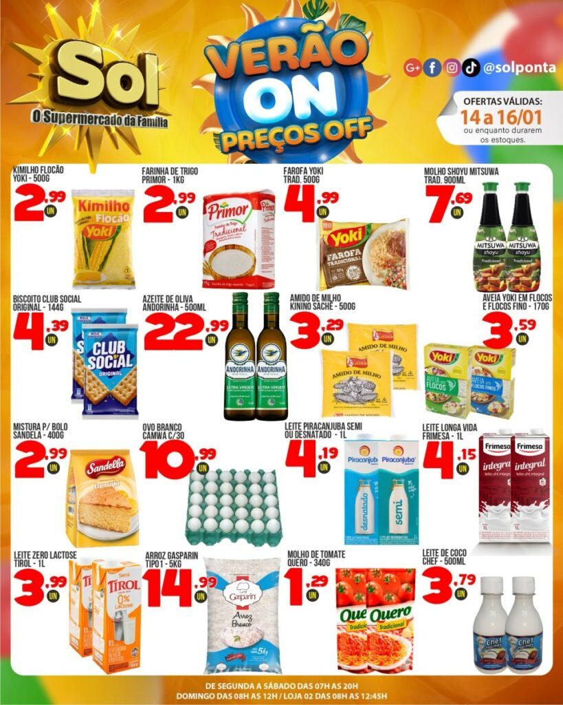 Supermercado Sol e as ofertas da promoção verão On preços off