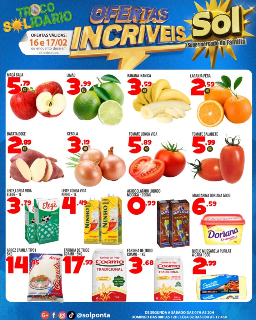 Supermercado Sol e as ofertas da quinta-feira tamanho família