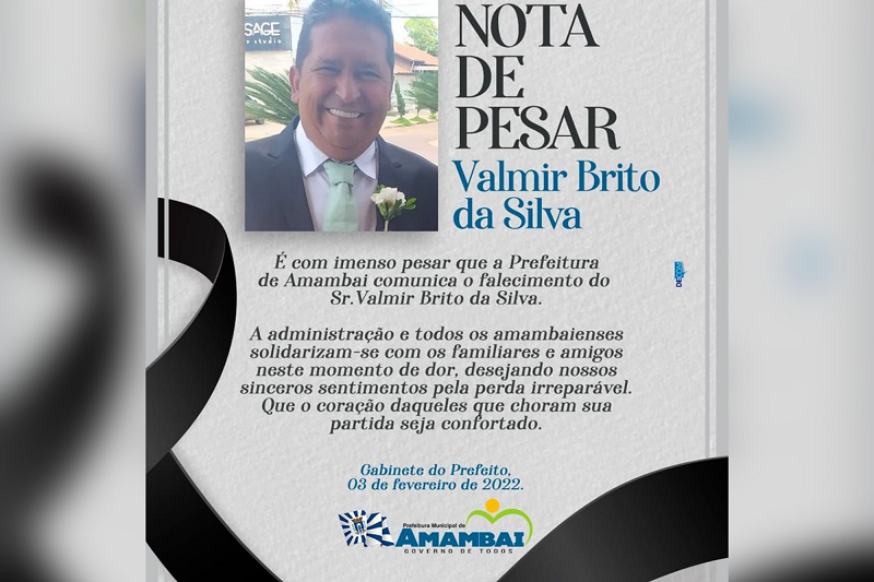 Valmir Brito, irmão de vereador de Amambai é encontrado morto em hotel da Capital Valmir Brito, irmão de vereador de Amambai é encontrado morto em hotel da Capital