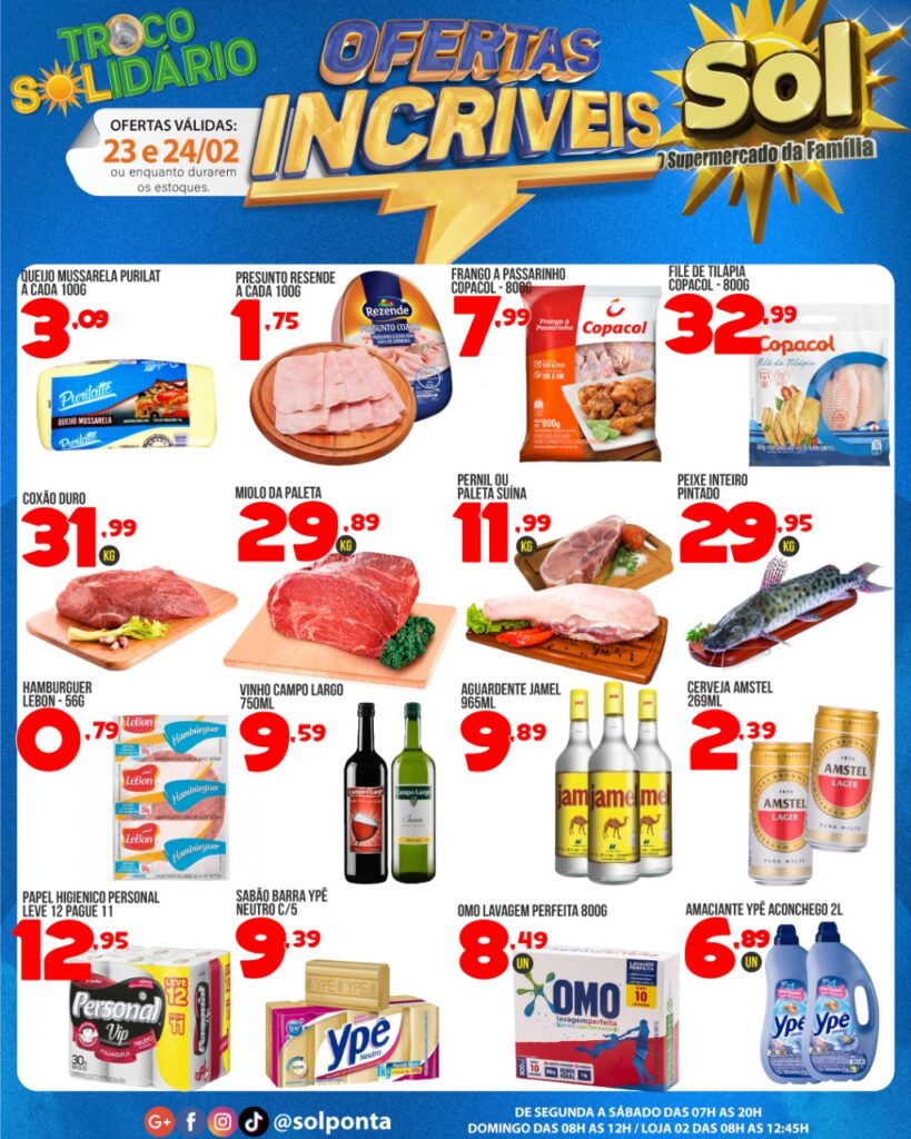 Confira as ofertas dessa quarta do Supermercado Sol