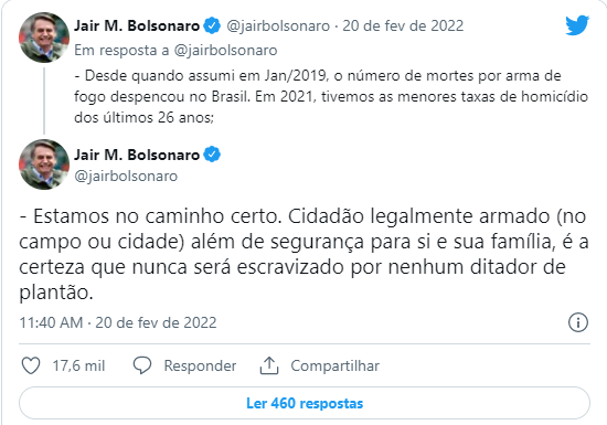 'Estamos no caminho certo', diz Bolsonaro ao defender armas 'Estamos no caminho certo', diz Bolsonaro ao defender armas