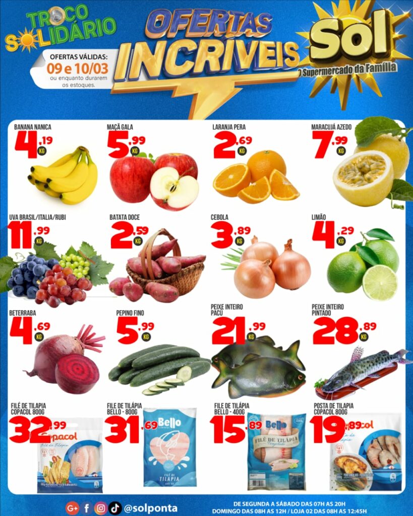 Confira as ofertas da quarta e quinta verde do Supermercado Sol