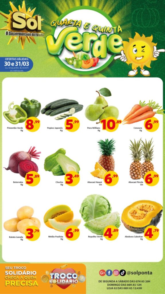 Supermercado Sol e as ofertas da quinta verde