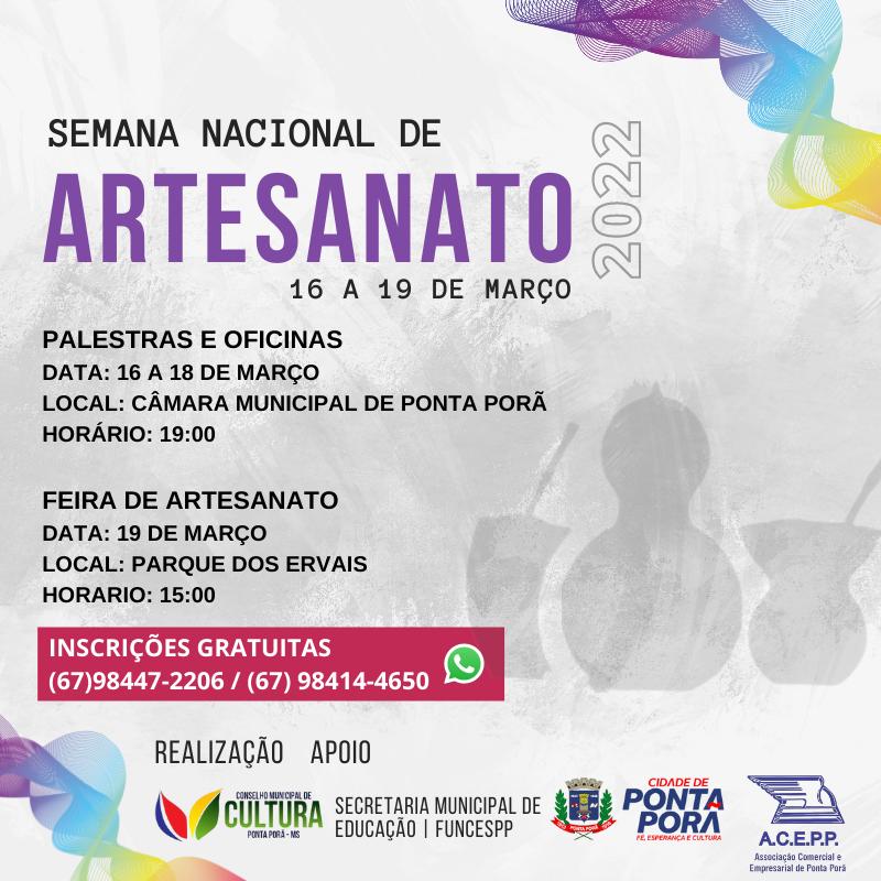 Ponta Porã terá Semana do Artesão com Oficinas gratuitas e Feira de Artesanato