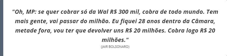 'Tem mais gente, vai passar de R$ 1 milhão', diz Bolsonaro sobre caso Wal do Açaí 'Tem mais gente, vai passar de R$ 1 milhão', diz Bolsonaro sobre caso Wal do Açaí
