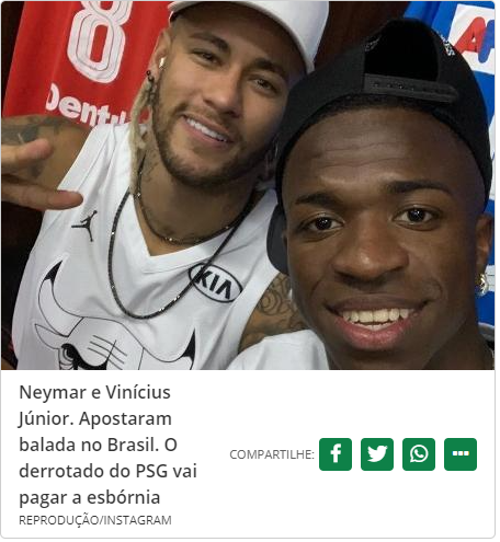 Neymar. Eliminação. Nenhum gol na pior Champions da vida. Mas balada marcada com Vinicius Júnior, sob a proteção de Tite
