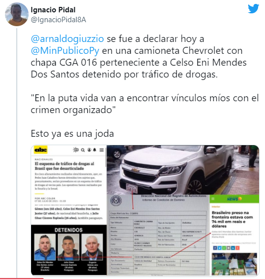 Exministro Giuzzio se moviliza en camioneta perteneciente a detenido por tráfico de drogas Exministro Giuzzio se moviliza en camioneta perteneciente a detenido por tráfico de drogas