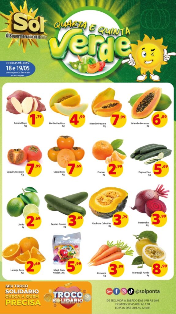 Supermercado Sol e as ofertas da quarta e quinta verde