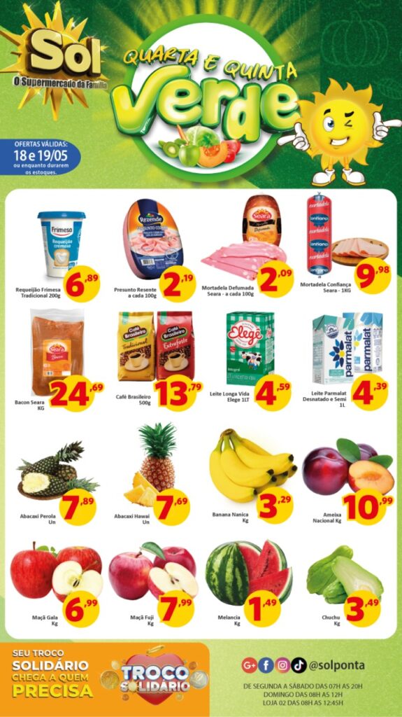 Supermercado Sol e as ofertas da quarta e quinta verde