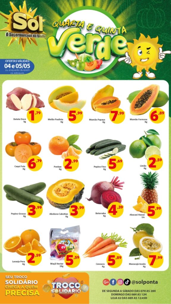 Supermercado Sol e as ofertas daa quarta e quinta verde