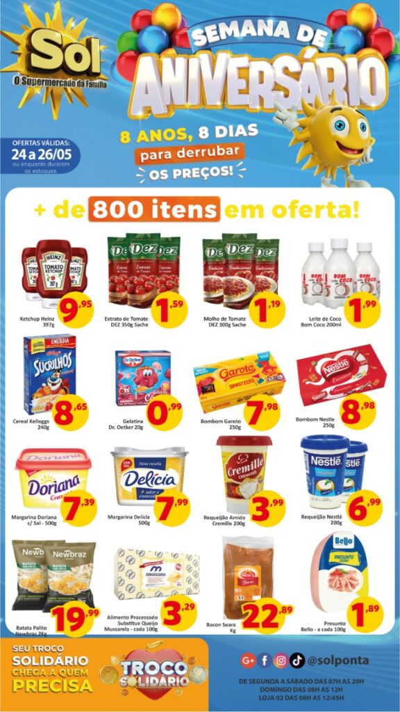 Confira as ofertas da semana de aniversário do Supermercado Sol