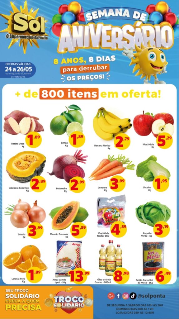 Confira as ofertas da semana de aniversário do Supermercado Sol Confira as ofertas da semana de aniversário do Supermercado Sol