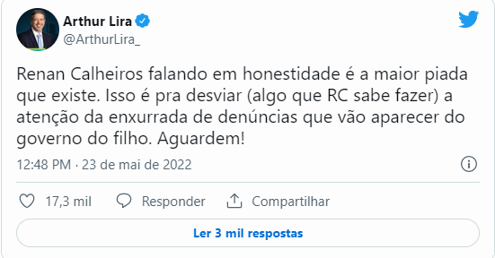 'Pivete delinquente' e 'mente criminosa': Renan e Lira discutem em rede social 'Pivete delinquente' e 'mente criminosa': Renan e Lira discutem em rede social