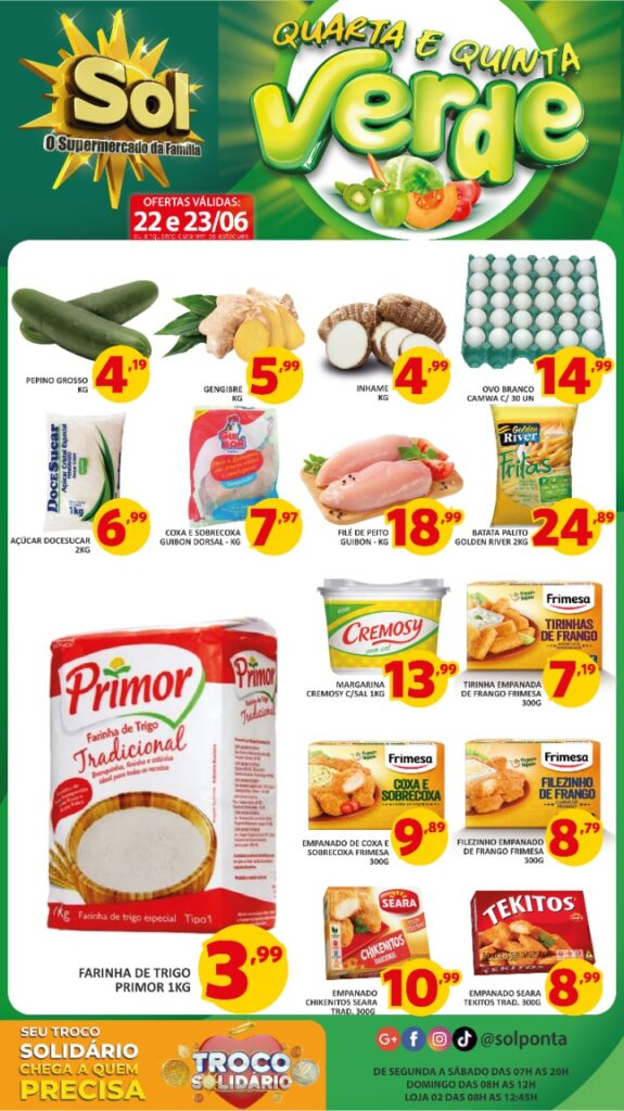 Supermercado Sol e as ofertas da quarta e quinta verde