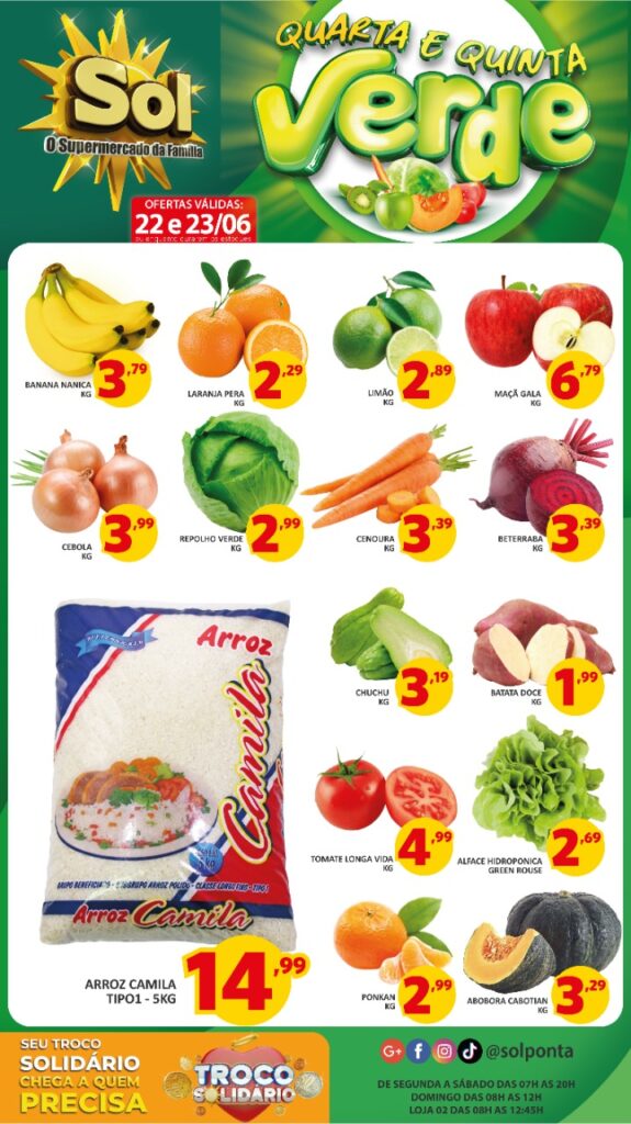 Supermercado Sol e as ofertas da quarta e quinta verde