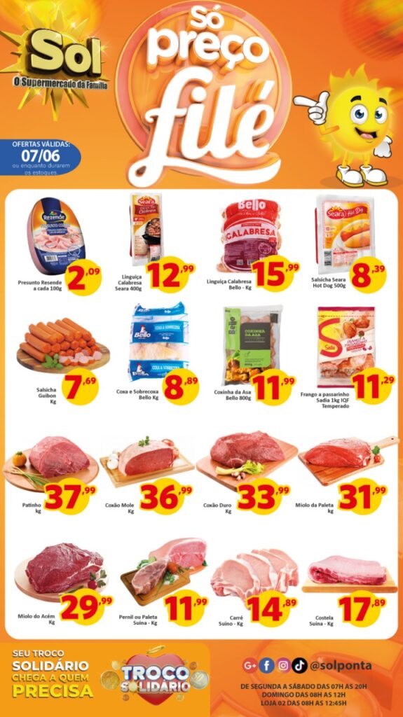 Supermercado Sol e as ofertas da Terça Só Preço Filé