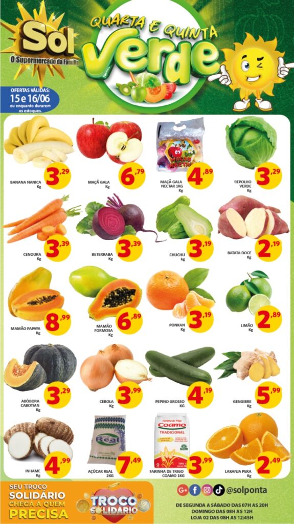 Supermercado Sol e as ofertas da quarta e quinta verde