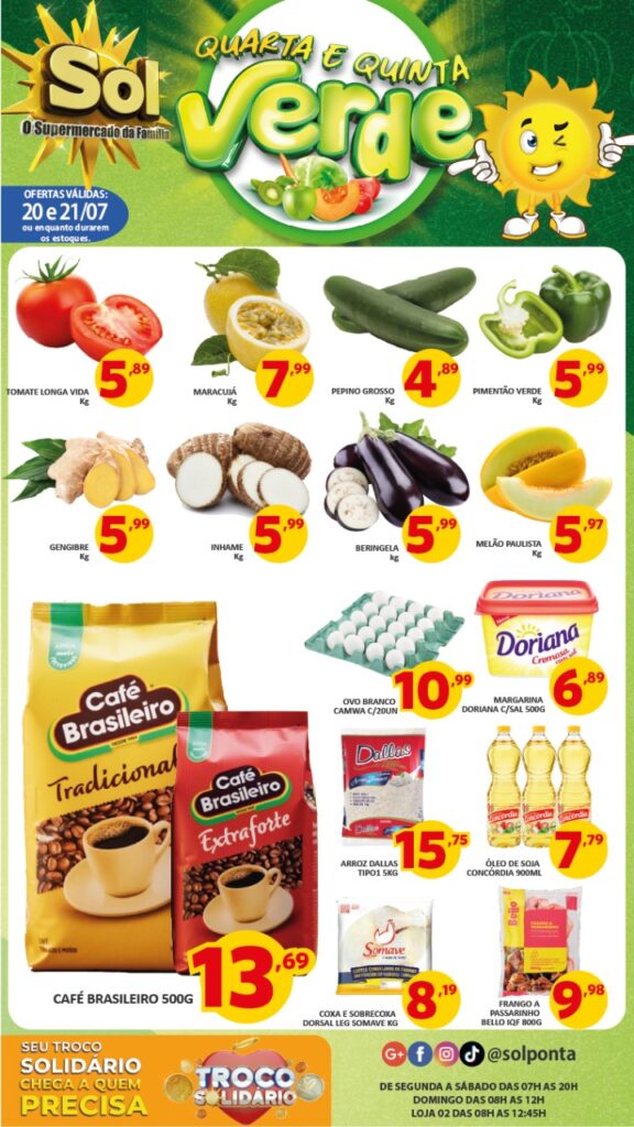 Supermercado Sol e as ofertas da quarta e quinta verde