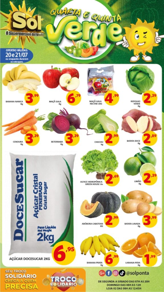 Supermercado Sol e as ofertas da quarta e quinta verde