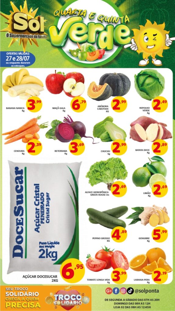 Supermercado Sol e as ofertas da quarta e quinta verde