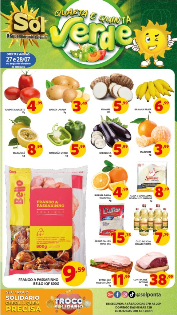 Supermercado Sol e as ofertas da quarta e quinta verde