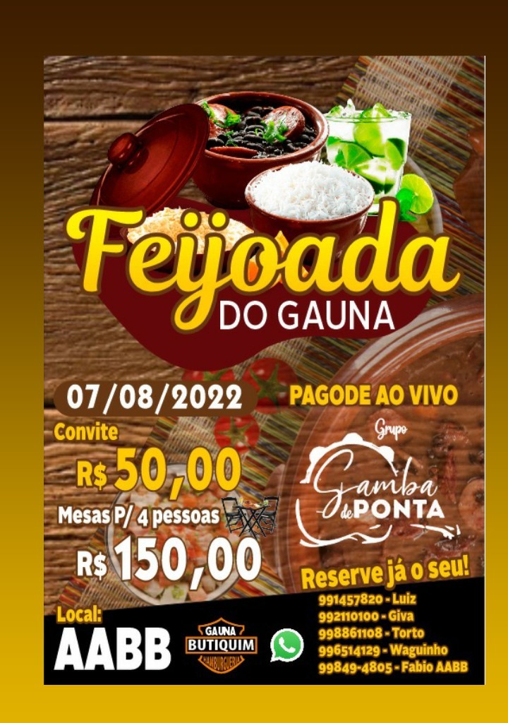 Feijoada do Gauna será dia 07 na AABB em Ponta Porã
