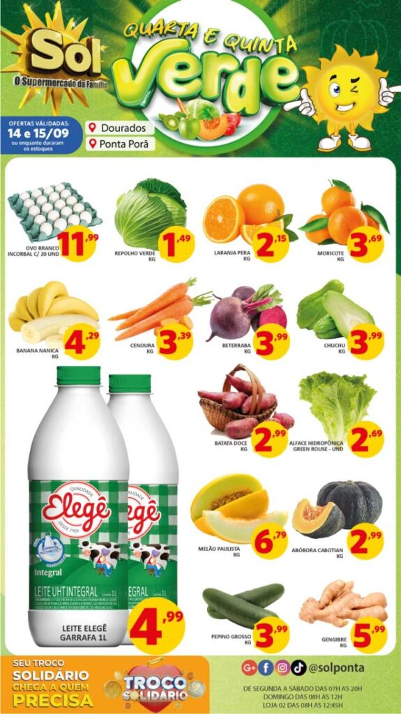 Supermercado Sol e as ofertas da quarta e quinta verde