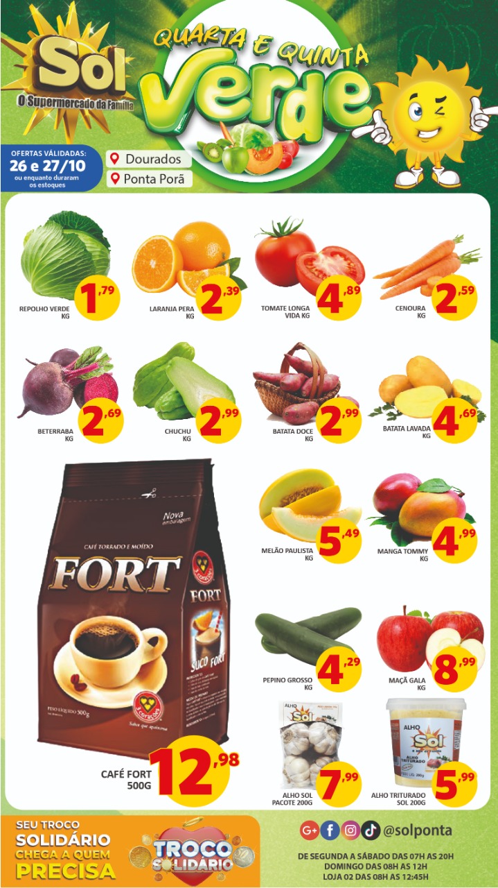 Confira as ofertas da quarta e quinta Verde do Supermercado Sol