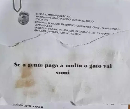 Frajola tem casinha queimada e recebe bilhete com ameaça em condomínio Frajola tem casinha queimada e recebe bilhete com ameaça em condomínio