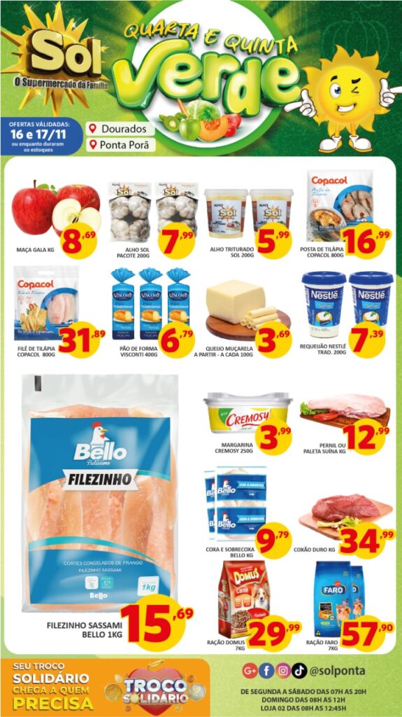 Supermercado Sol e as ofertas da quarta e quinta verde