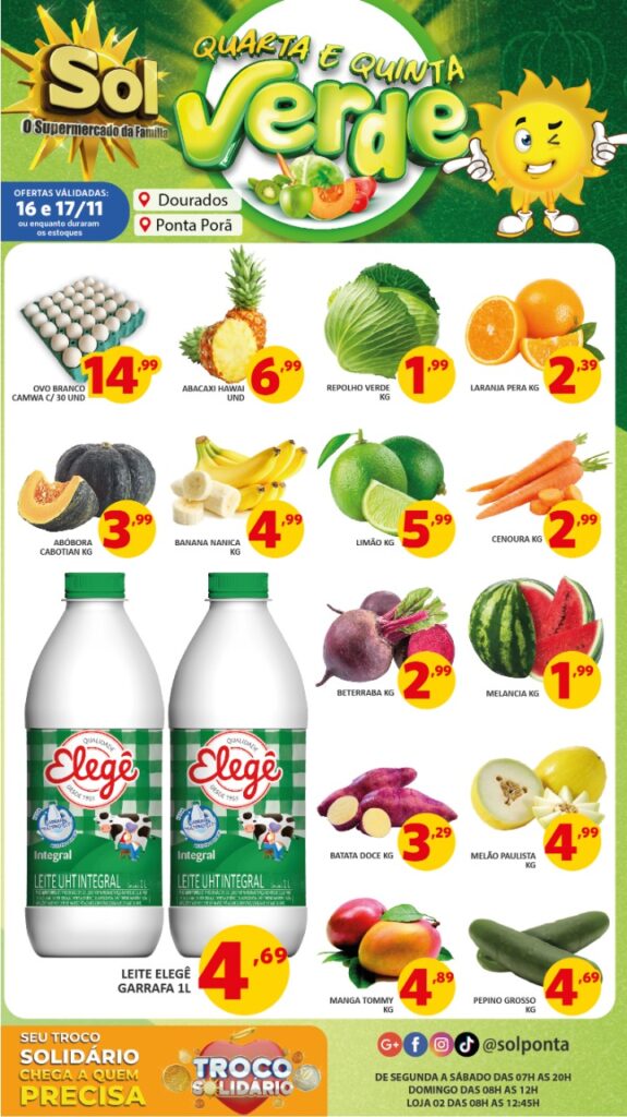 Supermercado Sol e as ofertas da quarta e quinta verde