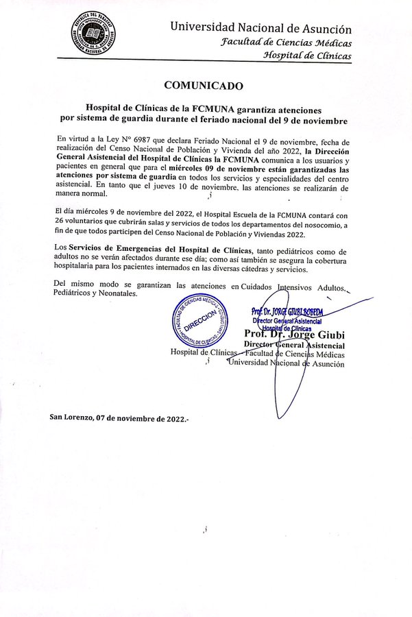 Clínicas garantiza atención por urgencias y a pacientes internados durante Censo Nacional Clínicas garantiza atención por urgencias y a pacientes internados durante Censo Nacional