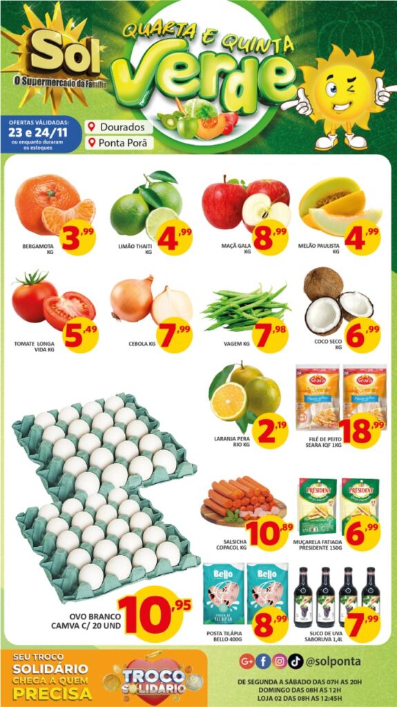 Supermercado Sol e as ofertas da quarta e quinta verde