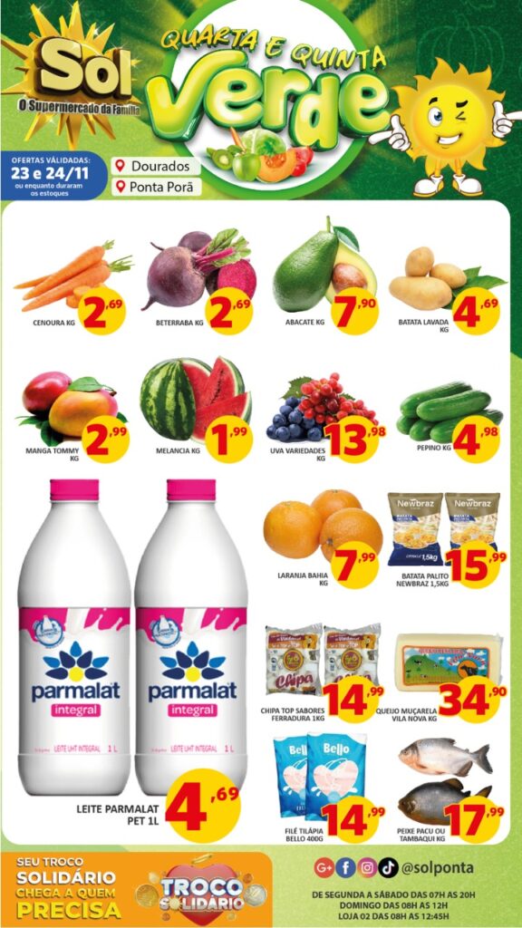 Supermercado Sol e as ofertas da quarta e quinta verde