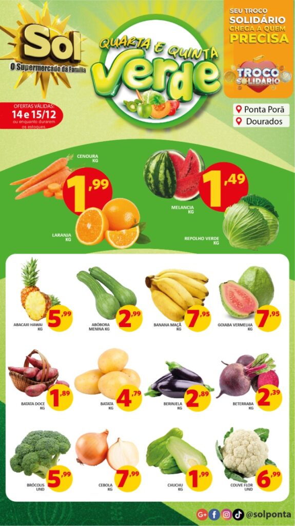 Supermercado Sol e as ofertas da quarta e quinta verde Supermercado Sol e as ofertas da quarta e quinta verde
