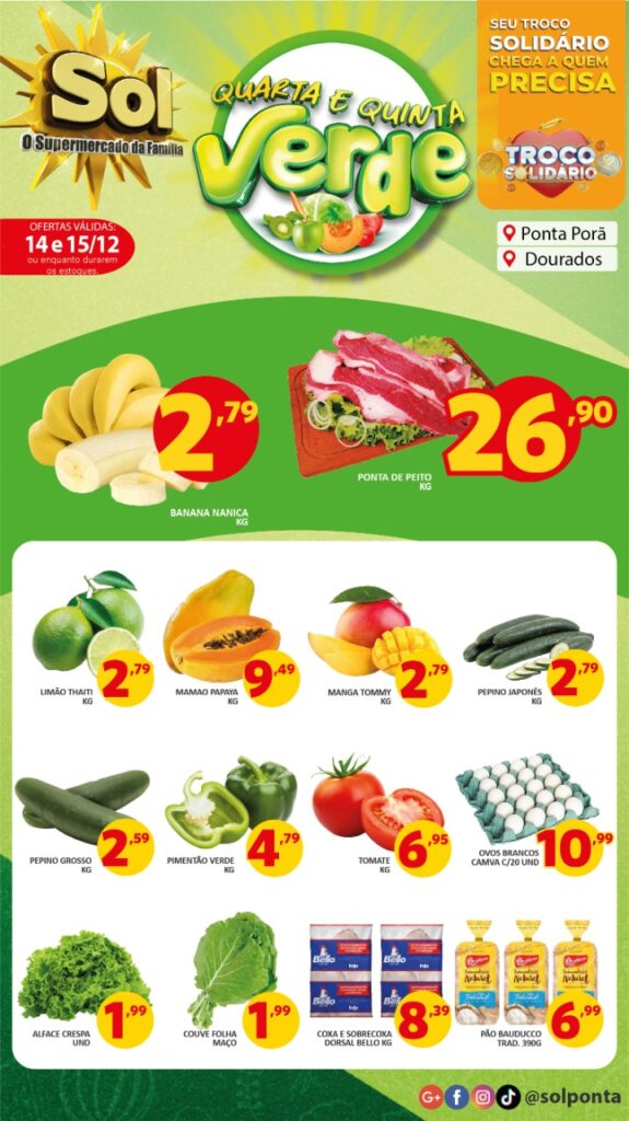 Supermercado Sol e as ofertas da quarta e quinta verde Supermercado Sol e as ofertas da quarta e quinta verde