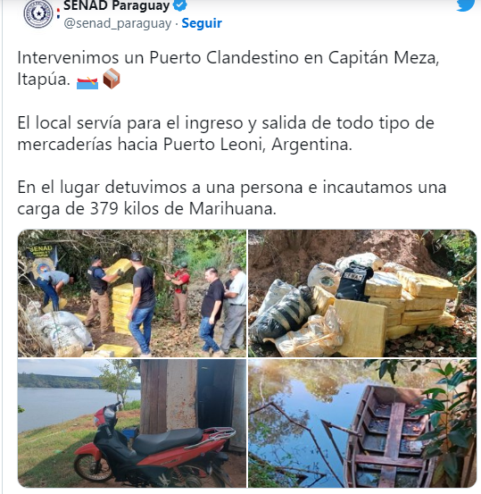 Intervienen puerto clandestino en Itapúa e incautan cientos de kilos de marihuana Intervienen puerto clandestino en Itapúa e incautan cientos de kilos de marihuana