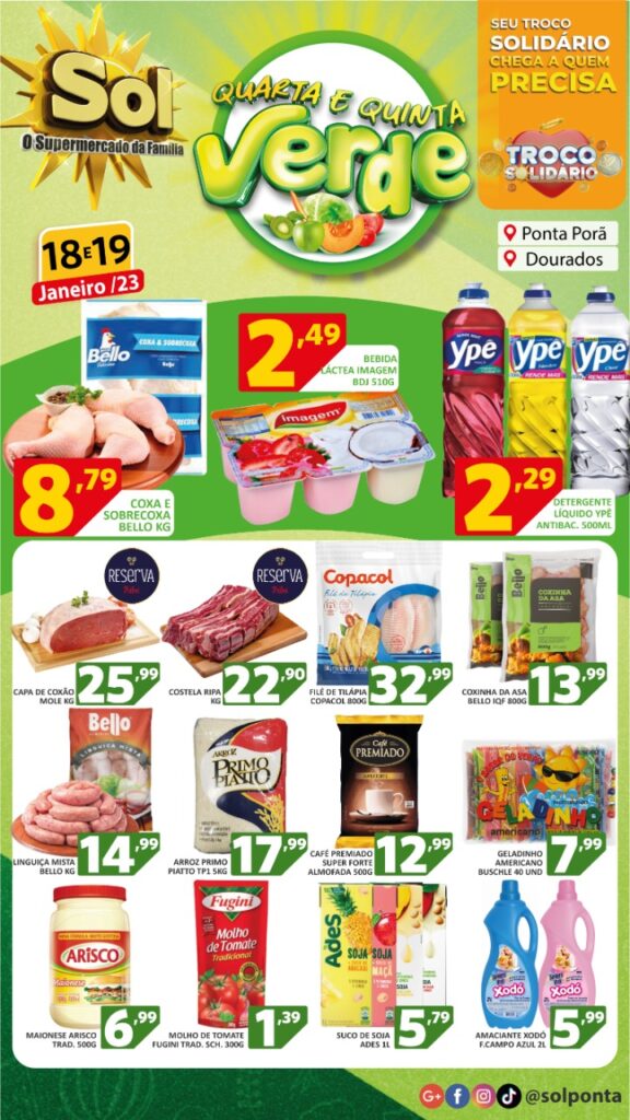 Supermercado Sol e as ofertas da quarta e quinta verde