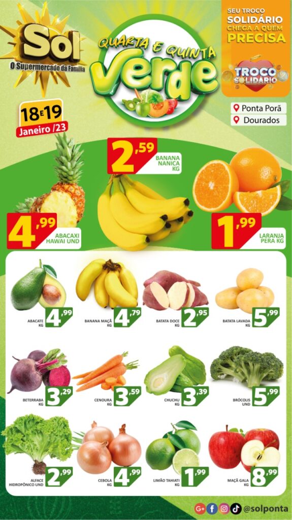 Supermercado Sol e as ofertas da quarta e quinta verde