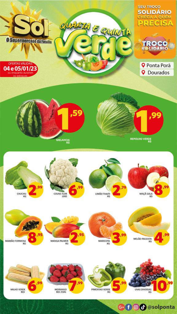 Supermercado Sol e as ofertas da quarta e quinta verde Supermercado Sol e as ofertas da quarta e quinta verde