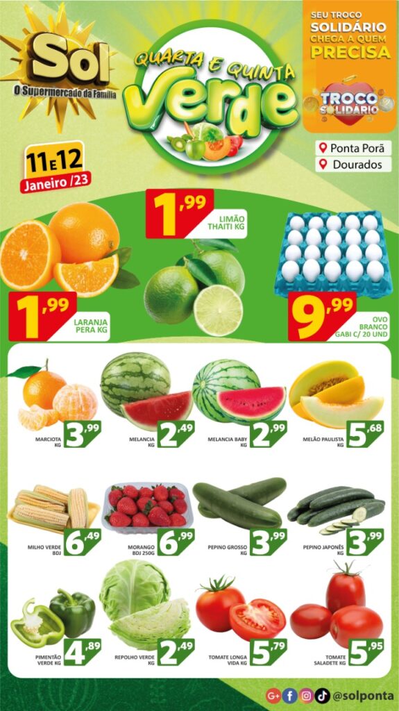 Supermercado Sol e as ofertas da quarta e quinta verde Supermercado Sol e as ofertas da quarta e quinta verde