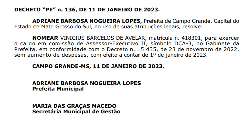 Adriane Lopes exonera filho de vereador 6 dias após nomeá-lo na Prefeitura da Capital Adriane Lopes exonera filho de vereador 6 dias após nomeá-lo na Prefeitura da Capital