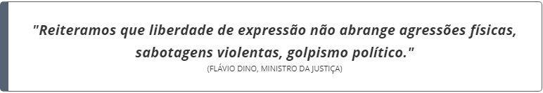 'Pequenos grupos extremistas não vão mandar no Brasil', diz ministro da Justiça 'Pequenos grupos extremistas não vão mandar no Brasil', diz ministro da Justiça