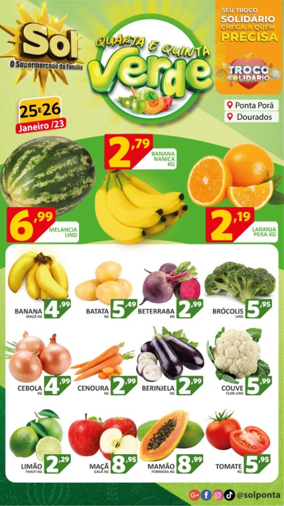 Supermercado Sol e as ofertas da quarta e quinta verde