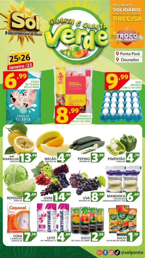 Supermercado Sol e as ofertas da quarta e quinta verde