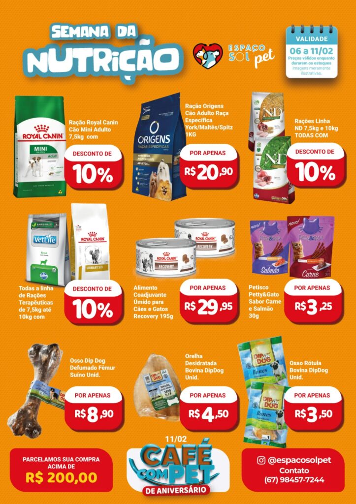 Aniversário Espaço Sol Pet: até dia 11, Semana da Nutrição Aniversário Espaço Sol Pet: até dia 11, Semana da Nutrição