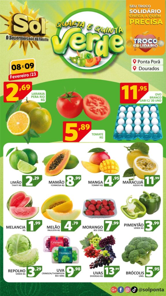 Supermercado Sol e as oferta da quarta e quinta verde